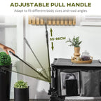Dark grey adjustable pull handle on a folding garden trolley with mesh end window