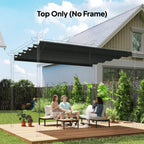 Dark grey top-only pergola canopy fabric installed above outdoor seating