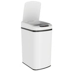 White automatic touchless kitchen sensor trash bin with black top control panel