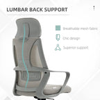 Grey office chair back with lumbar support panel and contoured seat padding
