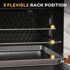 Oven interior with three flexible rack positions and wire rack shelves