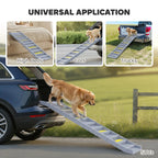 Grey 10-step pet ramp with yellow anti-slip treads for cars, trucks, and beds