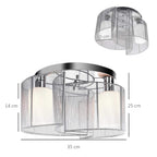 Semi-flush chandelier ceiling light with silver frame and two cream glass shades