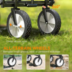 All-terrain wheels for a blue folding trolley cart with secure wheel locks