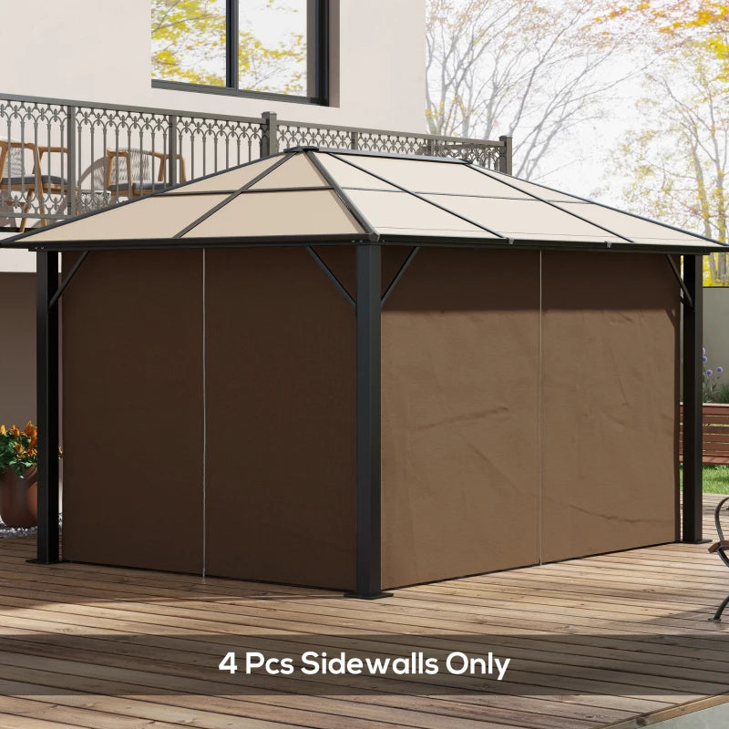 Dark brown gazebo sidewall privacy panels forming a closed square enclosure