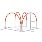 White base dog agility hurdles with orange arch bars, front view