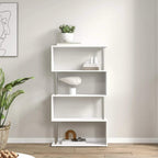 White S-shaped 5-tier bookcase with open shelves and slim metal supports