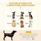 Grey wicker pet bed with beige cushion, size guide graphic