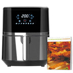 Black 4.5L digital air fryer with LED display, rapid air circulation, and basket handle