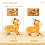 2-in-1 giraffe plush ride-on rocker with wooden base and wheels, gliding and rocking