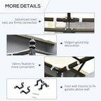 Black metal gazebo frame details with corner cap, fasteners, and gourd-top ornament
