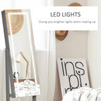 Grey jewellery cabinet mirror frame with integrated LED lighting and full-length reflection