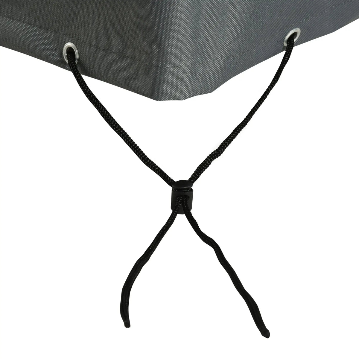 Furniture cover corner with metal eyelets and an adjustable black drawcord