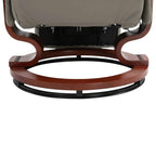 Grey swivel base with dark support ring and brown curved arm supports under the seat.
