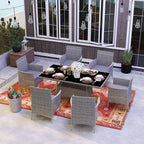 Outsunny 7-Piece Rattan Garden Set with Cushions, 6-Seater Garden Table and Chairs, Rattan Dining Set with 6