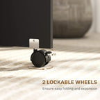 Black drop-leaf dining table with lockable caster wheel and foldable frame