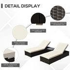 Rattan lounger with cream cushion and adjustable backrest on dark woven frame