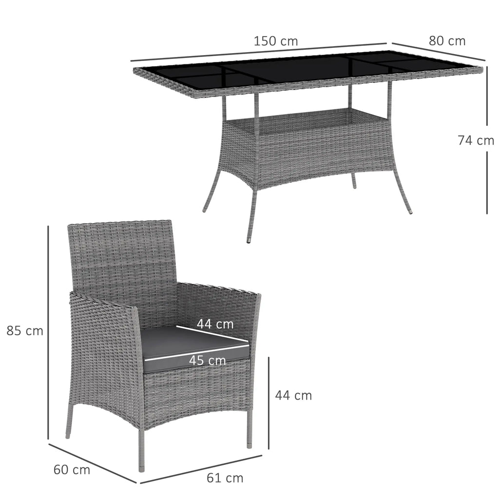 Outsunny 7-Piece Rattan Garden Set with Cushions, 6-Seater Garden Table and Chairs, Rattan Dining Set with 6