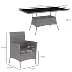 Outsunny 7-Piece Rattan Garden Set with Cushions, 6-Seater Garden Table and Chairs, Rattan Dining Set with 6