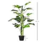 Artificial monstera tree with green leaves and black nursery pot, tall decor