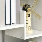 White open bookcase with side panel and lower shelf, showing shelf pins