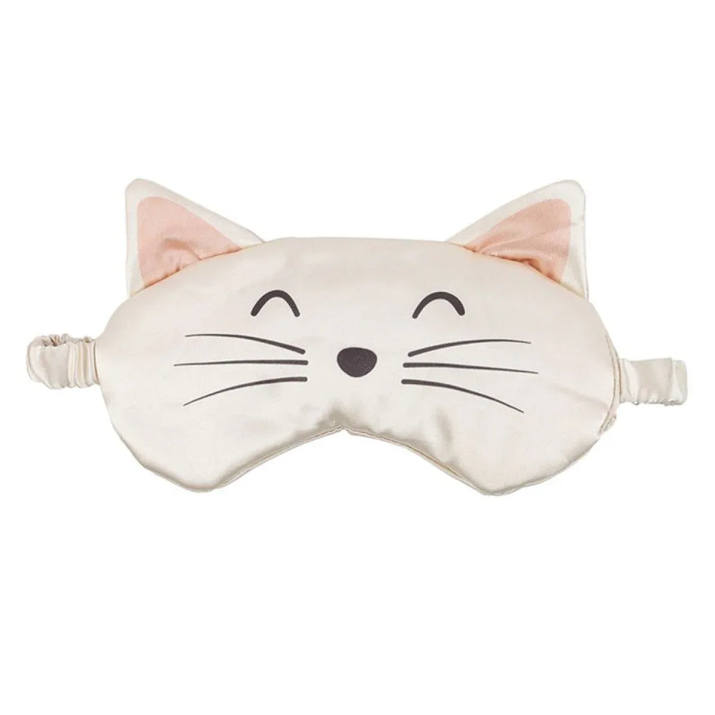 White Cat Face Satin Eye Mask - Bobobiy