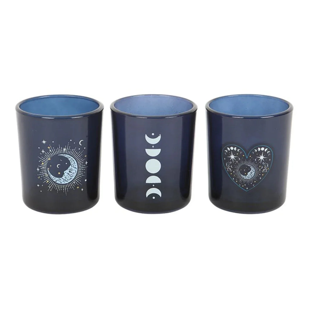 Set of 3 Blue Moon Votive Candle Holders - Bobobiy