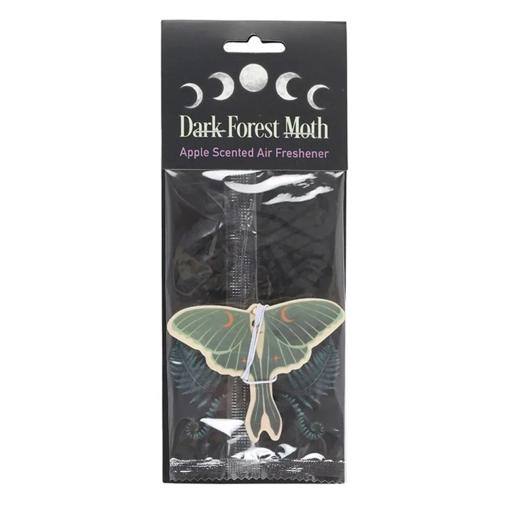 Dark-Forest Moth apple-scented air freshener package with moth artwork
