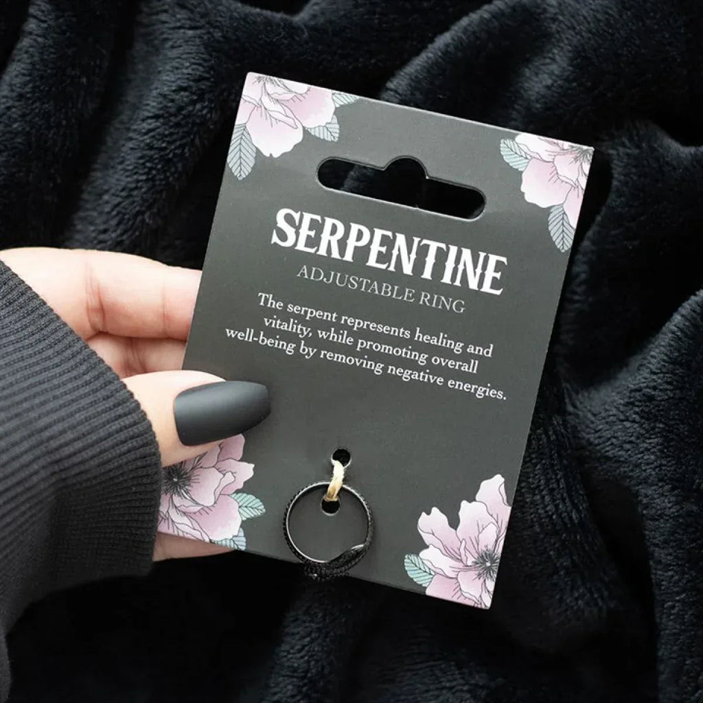Serpentine adjustable ring card with black snake ring