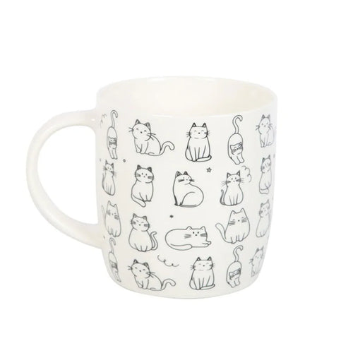 White Happy Cat Print Mug - Bobobiy