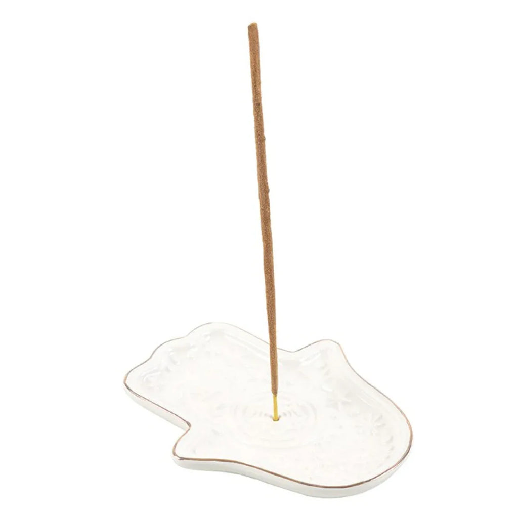 White Hand of Hamsa Incense Holder and Trinket Dish - Bobobiy