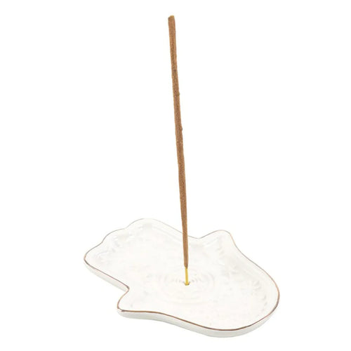 White Hand of Hamsa Incense Holder and Trinket Dish - Bobobiy
