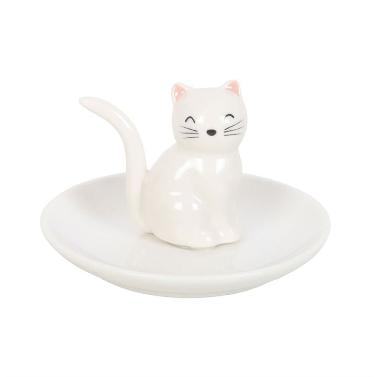 Sitting White Cat Face Trinket Dish