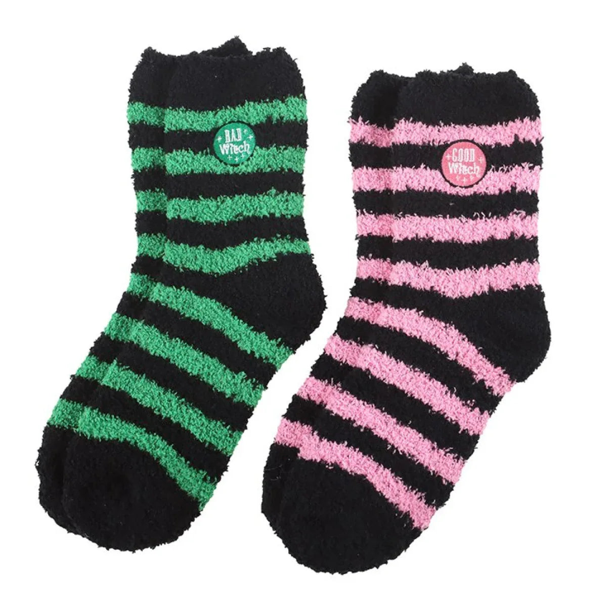 Set of 2 Good Witch and Bad Witch Fluffy Socks - Bobobiy