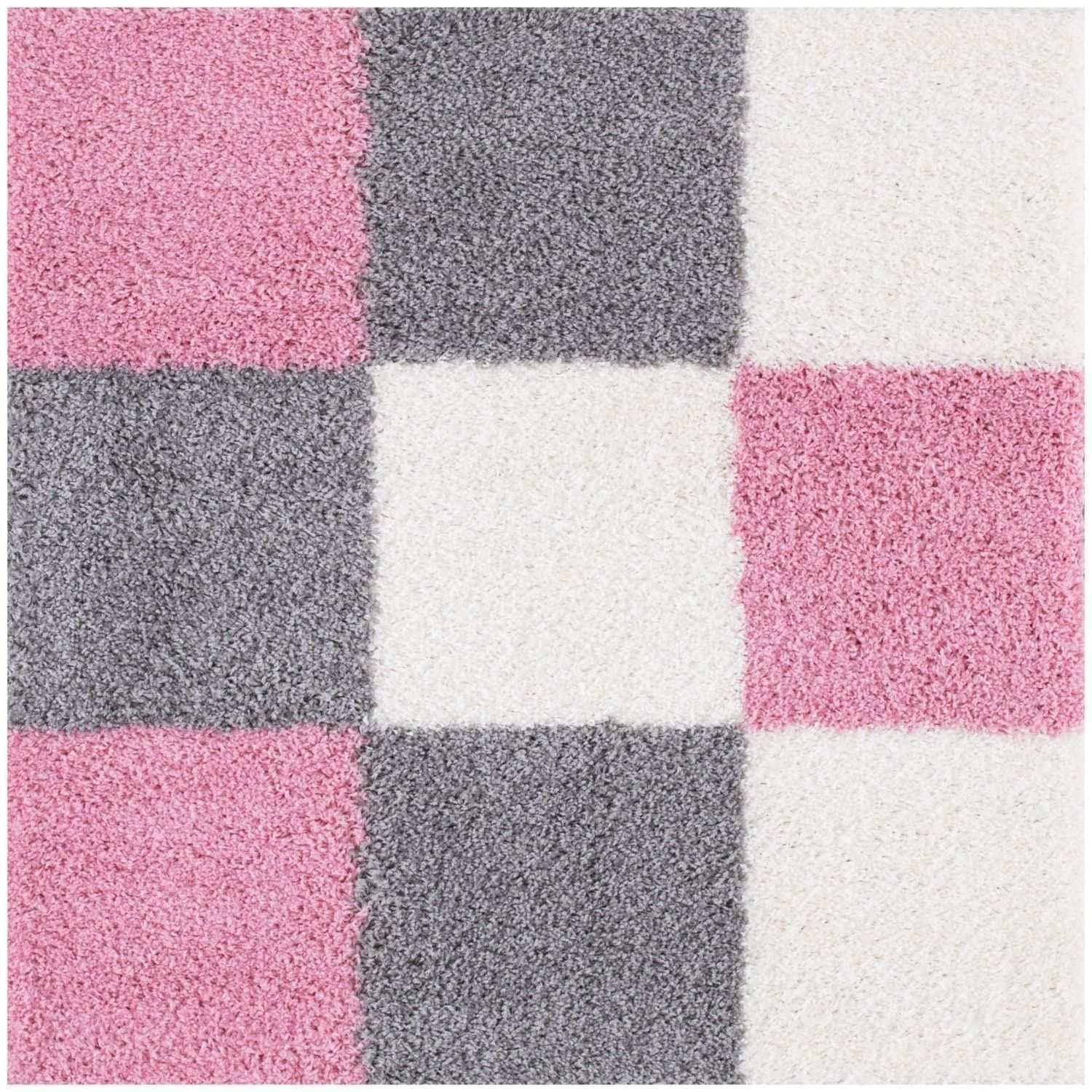 2_Geometric_Design_Thick_Shaggy_Area_Rugs_Pink - Bobobiy