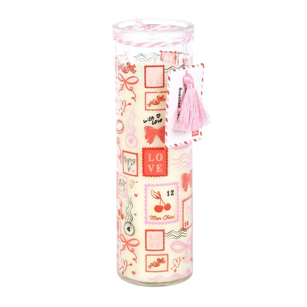 Valentine Postage Stamp Print Sparkling Rose Tube Candle - Bobobiy