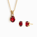 Gold vermeil necklace with red oval pendant and matching red stud earrings