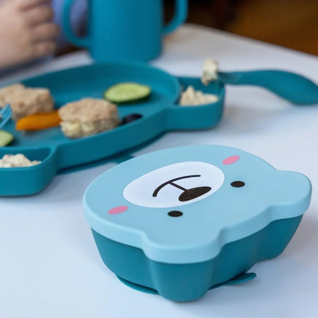 TUM TUM Silicone Weaning Bowl & Spoon Set Boris Bear - Blue - Bobobiy