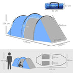 Sky-blue 2-room camping tent with arched roof and extended vestibule