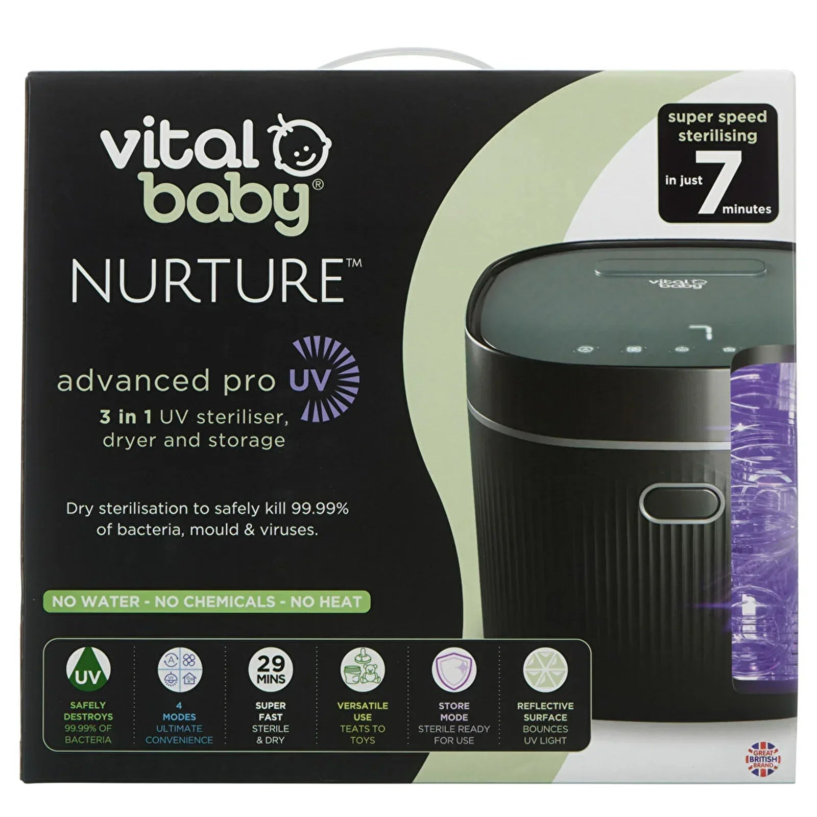 Vital Baby Nurture Advanced Pro UV Steriliser & Dryer - Black - Bobobiy