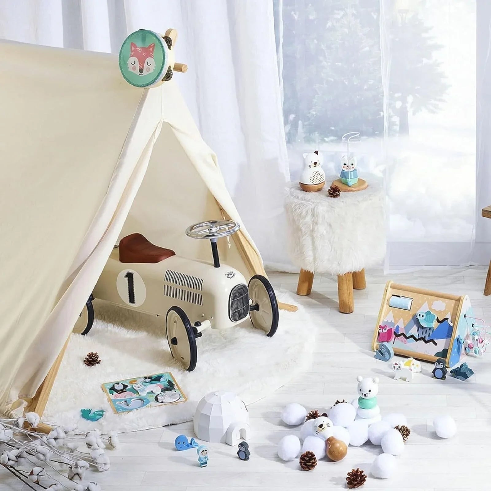 Vilac Ride On Metal Car Toy - Off White