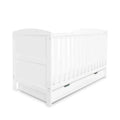 White cot bed with under drawer, classic panel ends and vertical rail sides