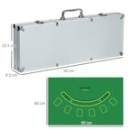Aluminum carrying case and green poker mat with marked chip betting areas