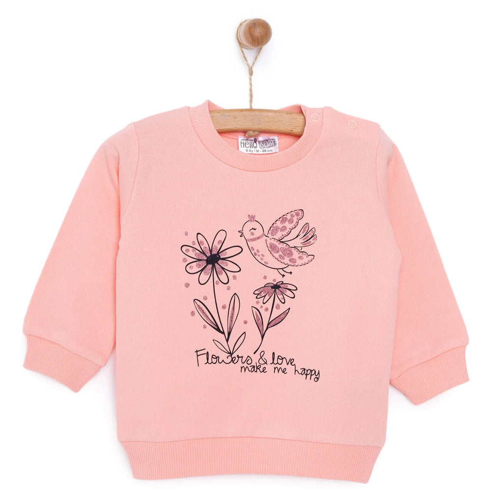 HelloBaby Baby Girl Flower Printed Sweatshirt - Pink