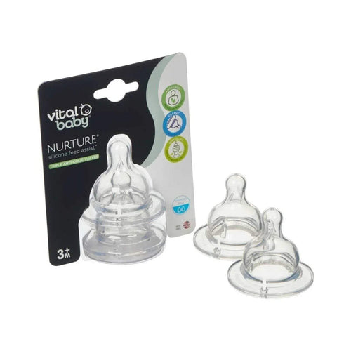 Vital Baby Nurture silicone teat set, medium flow, 3+ months, blister pack and teats