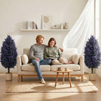 Set of 2 artificial lavender plants with purple blooms, in white pots with black stakes