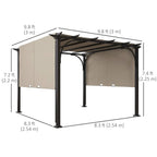 3m x 3m beige pergola canopy with black posts and adjustable shade, side view