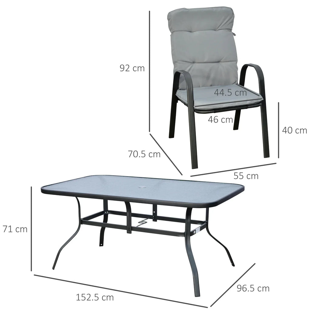 Seven-Piece Garden Dining Set with Cushions - Grey - Bobobiy