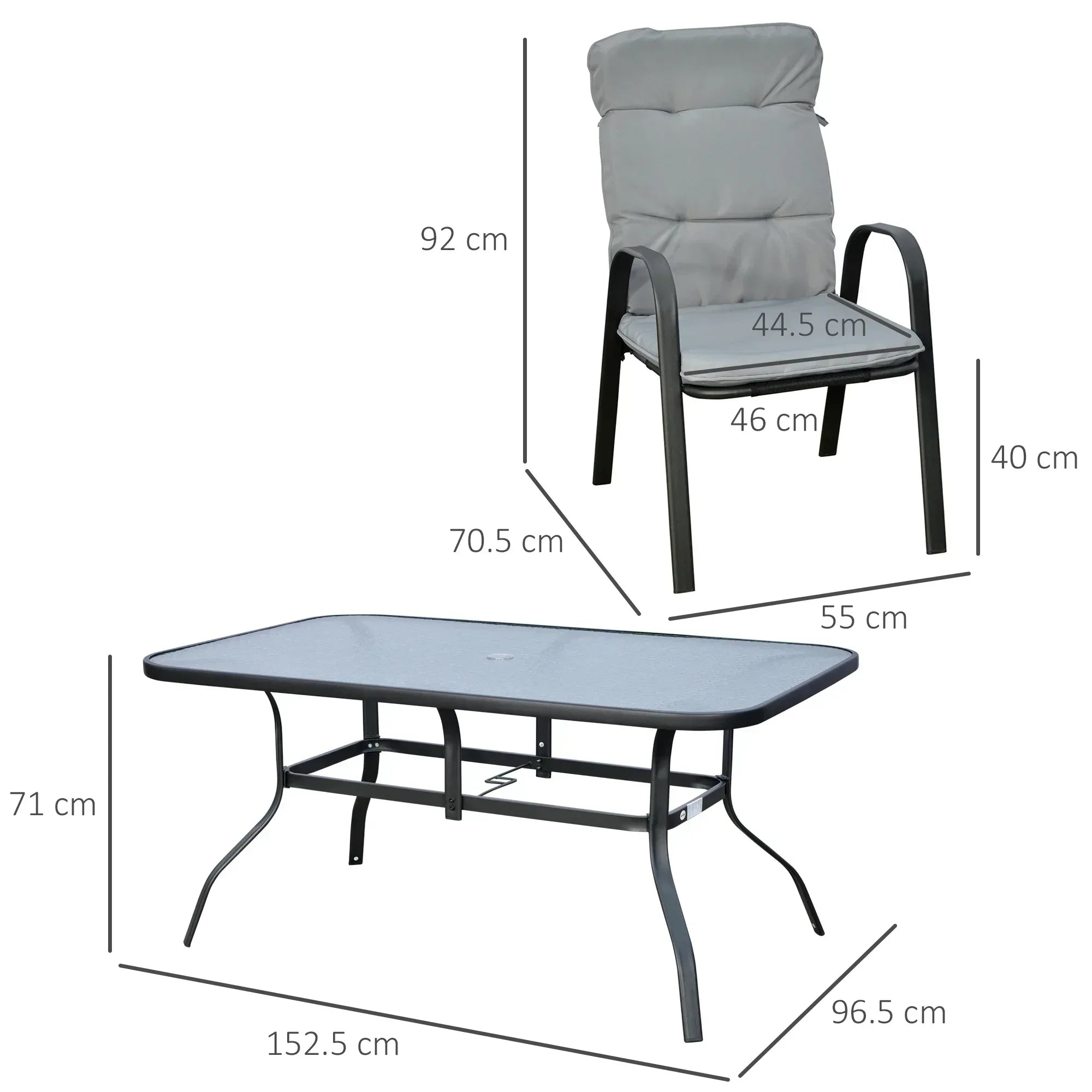 Seven-Piece Garden Dining Set with Cushions - Grey - Bobobiy