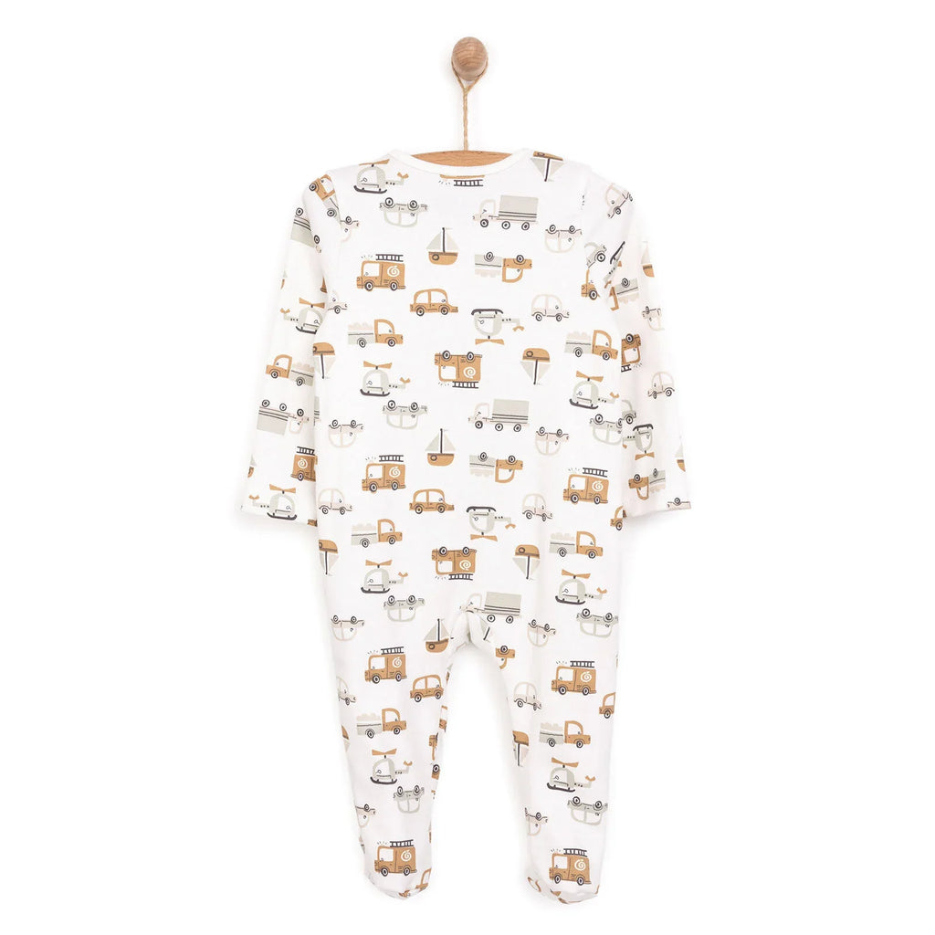 HelloBaby Newborn Boy Organic Footed Jumpsuit - Ecru